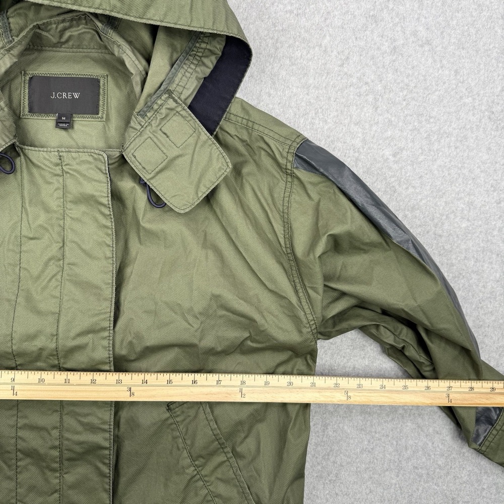 J Crew Jacket Womens Medium Green Softshell Hooded Rain Full Zip Cinched Swing‎ - Picture 10 of 11